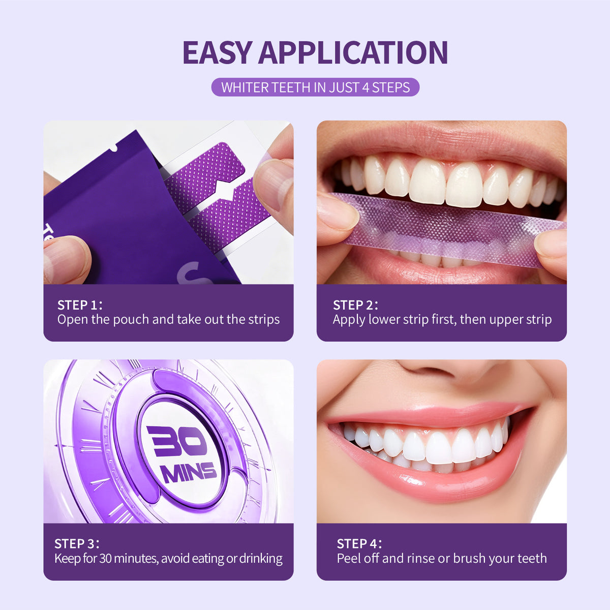 Purple Teeth Whitening Strips for Stain Removal and Brightening